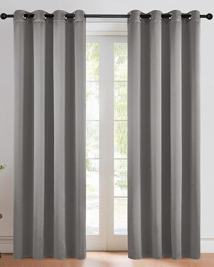 NICETOWN Chrome Gray Blackout Curtains 84 inches Long for Bedroom, Grommet Thermal Insulated Light Blocking Window Treatments for Living Room, W52 x L84, 2 Panels