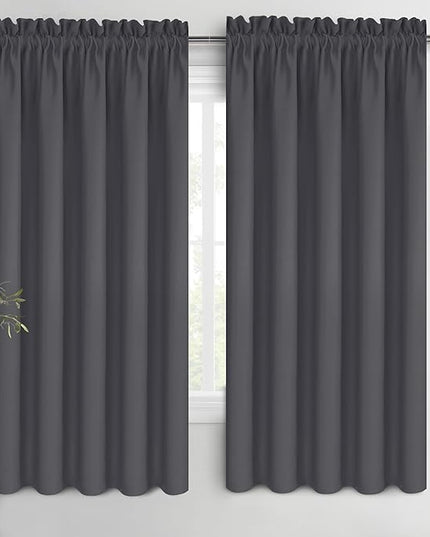 DWCN Bedroom Blackout Curtains 60 x 63 Inches Length 2 Panels Set, Solid Thermal Insulated Energy Saving Rod Pocket Window Treatment Curtains Blackout Drapes (W60 x L63 Inch, Dark Grey)