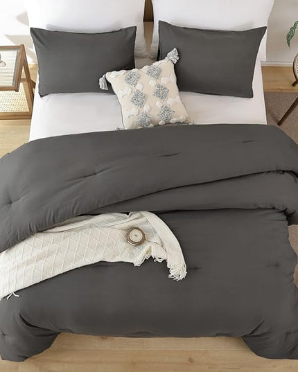 ROSGONIA Queen Comforter Set Charcoal Grey, 3pcs (1 Dark Gray Comforter & 2 Pillowcases) All Season Soft Bedding Lightweight Bedspread Blanket Quilt
