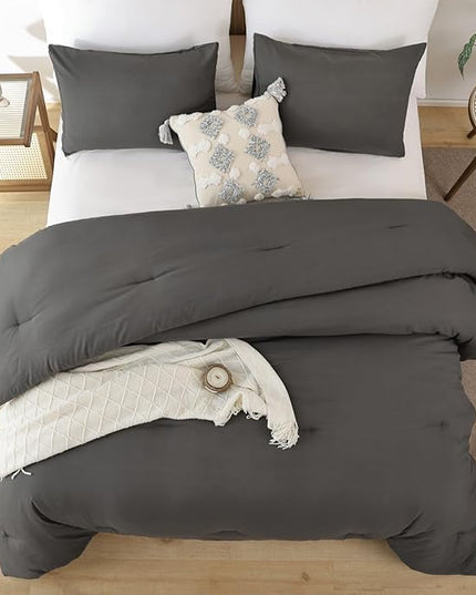 ROSGONIA California King Comforter Set Charcoal Gray,3pcs(1 Dark Grey Cal King Comforter & 2 Pillowcases) Ligfhtweight Bedding Bedspread Blanket Quilt