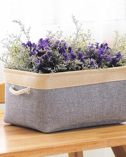 TheWarmHome Storage Basket - 15.7L×11.8W×8.3H 1 Pack Large Baskets for Organizing Shelves, Storage Bins for Clothes Book Shelf Home Fabric Storage Cubes (Gold and Grey)