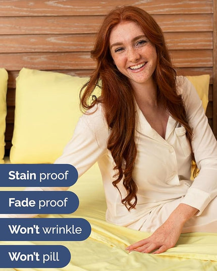 Extra Deep Full Sheet Set - 6 Piece Breathable and Cooling Sheets - Hotel Luxury Bed Sheets Set - Easy & Secure Fit - Soft, Wrinkle Free and Comfy Sheets Set - Yellow Sheet Set with Extra Deep Pockets