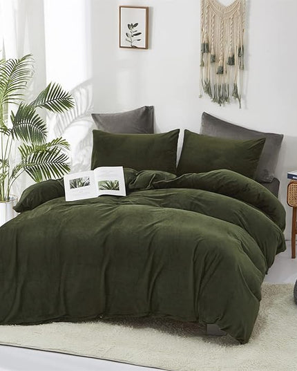 Luxlovery Army Green Velvet Comforter Set California King Dark Green Flannel Bedding Set Solid Bedding Set Thick Soft Breathable Blanket Quilts Winter Comforter Set