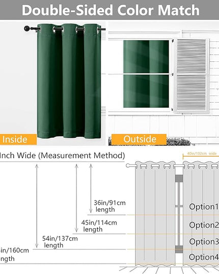 Simplebrand Ever Green Curtains for Bedroom 63 Inch Length 2 Panels Set, Room Darkening Thermal Insulated Energy Saving Curtains for Nursery, Grommet Solid Soft Window Treatment Drapes, W40 x L63