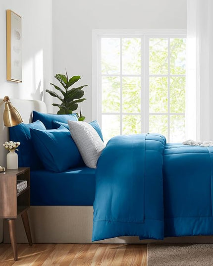 CozyLux Queen Comforter Set Teal, 7 Pieces Bed in a Bag, Teal Comforter Queen Size, All Season Bedding Sets with Stitch Quilted Comforter, Flat Sheet, Fitted Sheet, Pillowcases