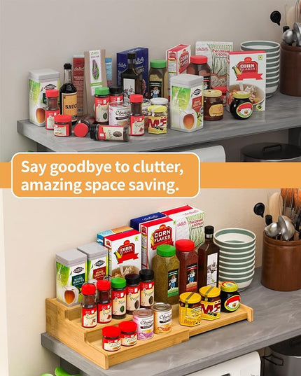 Spice Rack, 3-Tier Expandable Bamboo Spice Rack Organizer for Cabinet, Kitchen, Pantry and Cupboard Storage Organizer(2pack)