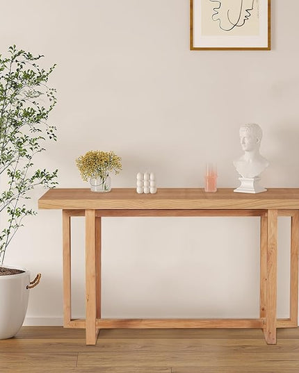 LKTART 59.05-Inch Long Behind Couch Sofa Table for Living Room, Farmhouse Console Table with Storage, Narrow Accent Entryway Tables for Hallway Entrance Foyer (Oak)