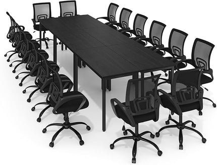 Bonzy Home Conference Table Chairs Set 14FT, 165"x47.2"x29.5" Tables & 16pcs Chairs Set for Conference Room Meeting Room Office, Black