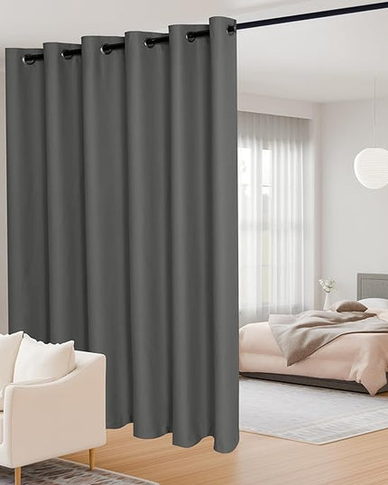 JIUZHEN Wide Room Divider Curtains for Bedroom, Room Darkening Sliding Glass Door Curtain for Living Room, Blackout Blinds for Patio Door (Dark Grey, W100 by L84, 1 Panel)