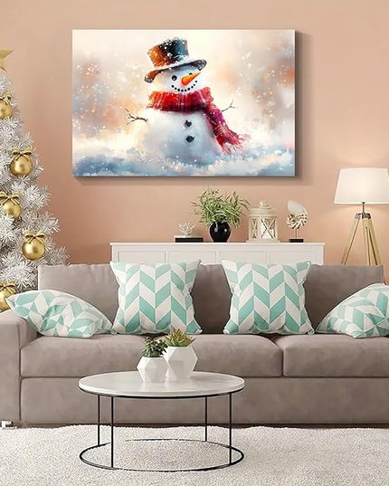 YONICA Christmas Wall Decor Christmas Canvas Wall Art Home Decorations 30x20 Inches - Snowman Pictures Charming Snow Scene Prints Winter Painting Xmas Artworks for Living Room Bedroom