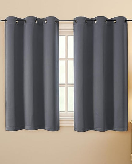 Simplebrand Grey Room Darkening Curtains for Bedroom 45 Inches Long 2 Panels Set, Sunlight Blocking Curtains for Small Windows, Grommet Energy Saving Thermal Insulated Short Drapes, 40Wx45L