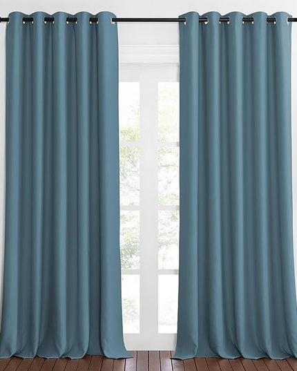 NICETOWN Blackout Curtain Drape for Bedroom - Light Reducing Thermal Insulated Solid Grommet Room Darkening Window Curtain 90 inches Long for Living Room (Smoky Blue, 1 Piece, W66 x L90)