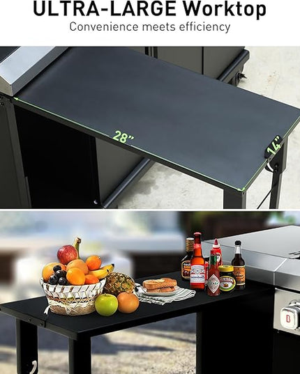 Brand-Man 4-Burner Gas Outdoor Kitchen Grill Island with Side Burner - 44,000 BTU Stainless Steel BBQ Grill Station with Storage Cabinets, Fold-out Prep Table, LPG/NG Convertible, Black