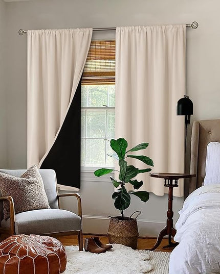 BGment Blackout Curtains for Bedroom 63 Inch Length, Thermal Insulated Full Room Darkening Soundproof Window Curtains Drapes with Rod Pocket, 2 Panels，Each Panel 42 Inch Wide, Champagne