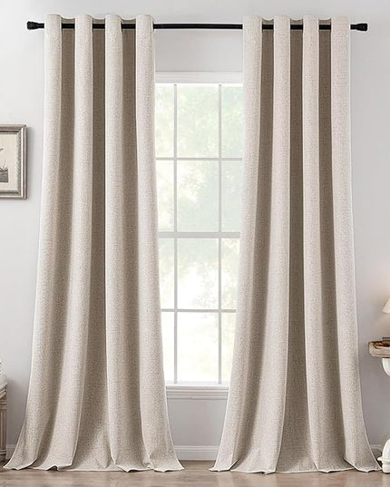 MIULEE 100% Blackout Linen Textured Curtains for Bedroom Solid Thermal Insulated Natural Grommet Room Darkening Curtains & Drapes Luxury Decor for Living Room Nursery 52 x 108 Inch (2 Panels)