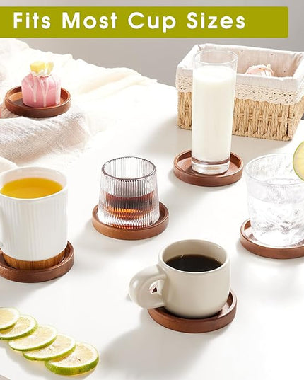 Set of 6 Wooden Coasters With Holder - Coffee Table Coasters for Drinks, Modern Home Decor, Dining Table Decorative Set, Cute Beer Bar Rustic Outdoor Wood Coaster