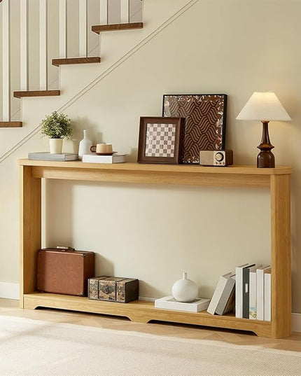 LKTART 70.1-Inch Long Behind Couch Sofa Table for Living Room, Farmhouse Console Table with Storage, Narrow Accent Entryway Tables for Hallway Entrance Foyer (Natural)