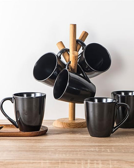 vicrays Coffee Mug Set, 12 Ounce, Ceramic Mug for Men, Women, Unique Glazed Mugs with Handle for Coffee, Tea, Milk, Cocoa, Cereal - Set of 6 Black