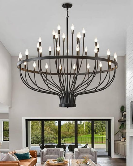 48 Inch Black Chandeliers for Dining Room 33 Light Black Dining Room Light Fixture, Large Industrial Farmhouse Chandelier Rustic Candle Chandeliers for Hallway, Entryway,Office,Bar