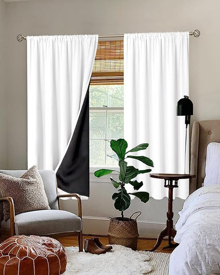 BGment White Blackout Curtains for Bedroom 63 Inch Length, Thermal Insulated Full Room Darkening Soundproof Bedroom Window Curtains with Rod Pocket, 2 Panels, Each Wide Panel 60 Inch