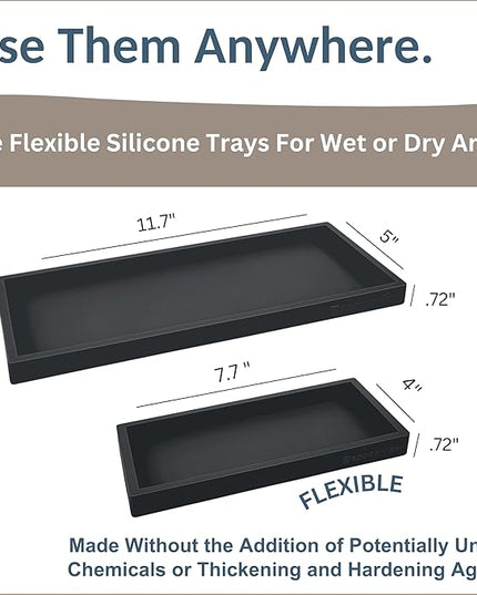 Countertop and Vanity Tray - 2 PC (11” and 7”) Shatterproof Silicone Kitchen and Bathroom Trays for Counter, Kitchen Soap Dispenser Tray, Vanity Trays for Bathroom, Perfume Key Tray