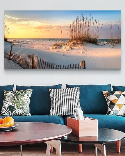 Canvas Wall Art For Living Room Seaview Sand Dunes Seagrass Landscapes Large Size Wall Decor Ready To Hang Home Decorations Bedroom Kitchen Inspirational Canvas Prints Posters Painting Mural Artwork