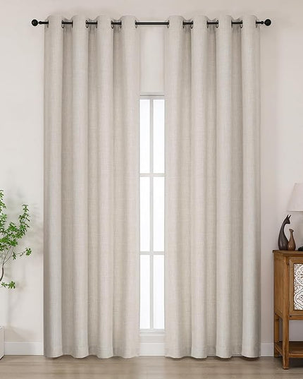 Chyhomenyc Curtains 96 Inch Length 2 Panels, Light Filtering Faux Linen Textured Soft Airy Curtains for Living Room, Thick Farmhouse Grommet Bedroom Drapes, 50Wx96L Inch, 2PCS, Linen Color