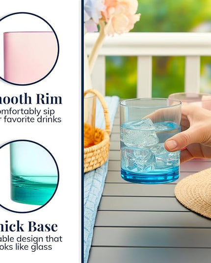 US Acrylic Classic Plastic Reusable Drinking Glasses (Set of 6) 12oz Rocks Cups Assorted Colors | BPA-Free Tumblers, Made in USA | Top-Rack Dishwasher Safe