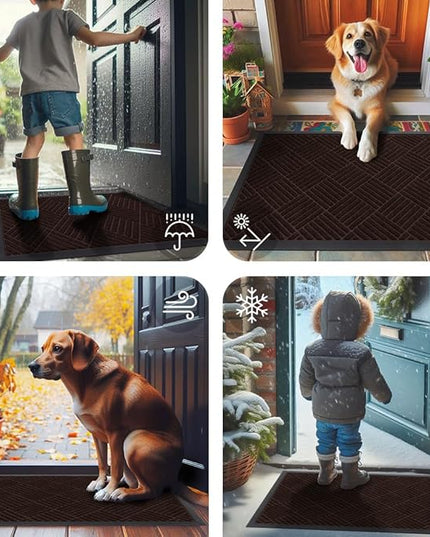 Smiry Front Door Mat Outside Entrance, Heavy Duty Outdoor Indoor Natural Rubber Doormat, Non Slip, Trap Dirt and Moisture, Easy Clean, Low Profile Patio Porch Entryway Mat, 29.5x17, Pure Brown