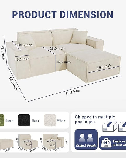 Cloud Couch Sectional, Comfort Chenille Boneless Couch for Living Room, Memory Foam Deep Seat Modular Sectional Sofa Compression Floor Sofa, No Assembly Required