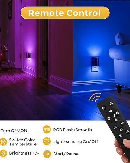 L LOHAS LED Night Light with Remote, Night Lights Plug into Wall, RGB Color Changing Nightlight with Light Sensor, Nightlights for Kids Gifts Halloween Christmas Party Hallway Bedroom Kids Room,1 Pack