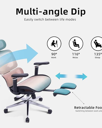 Ergonomic Home Office Desk Chair with Massage Lumbar Support，4D Headrest & 5D Armrests, Reclining Big and Tall 400LBS Mesh Chair with Footrest，Adjustable Back High and Seat Depth (Black Rainbow)