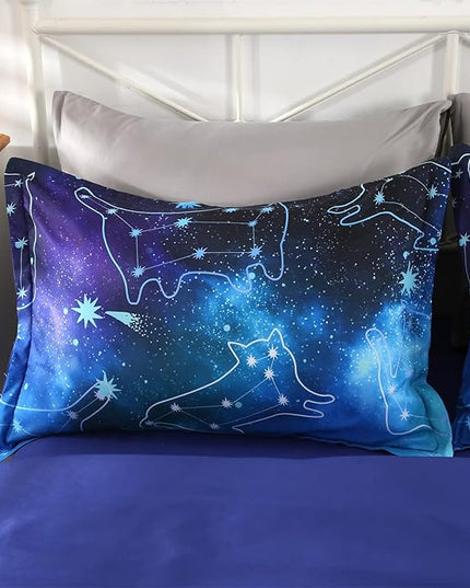 Wowelife Galaxy Comforter Set Queen 5 Pieces Bedding Set Blue 3D Kids Bedding Set Bed in a Bag for Boys and Girls with Comforter, Flat Sheet, Fitted Sheet and 2 Pillowcases