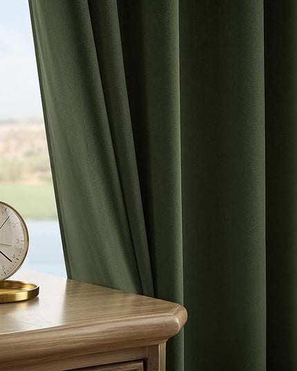 Joydeco Olive Green Velvet Curtains 72 inch Length 2 Panels, Luxury Blackout Rod Pocket Thermal Insulated Window Curtains, Super Soft Room Darkening Drapes for Living Room Bedroom,W52 x L72 inches