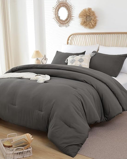 ROSGONIA Oversized Queen Comforter Charcoal Gray, 3pcs (1Grey Comforter & 2 Pillowcases) Lightweight Oversized Queen Comforter Sets Bedding Blanket Quilts