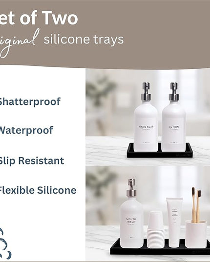 Countertop and Vanity Tray - 2 PC (11” and 7”) Shatterproof Silicone Kitchen and Bathroom Trays for Counter, Kitchen Soap Dispenser Tray, Vanity Trays for Bathroom, Perfume Key Tray