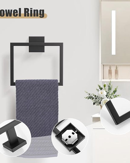 YACVCL 5-Pieces Matte Black Bathroom Hardware Accessories Set 23.6 Inch Towel Bar Set Upgraded Toilet Paper Holder with Shelf Stainless Steel Wall-Mounted Bathroom Hardware Set