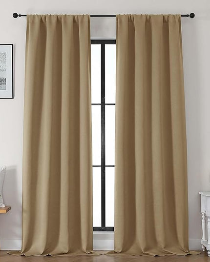 Gwine Taupe Blackout Curtains for Bedroom 96 Inch Length, Room Darkening Energy Saving Black Out Curtains for Living Room, Window Treatment Drapes with Rod Pocket, Each 40" Wx96 L, 2PCS