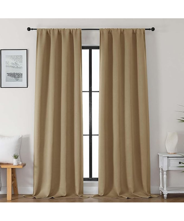 Gwine Taupe Blackout Curtains for Bedroom 96 Inch Length, Room Darkening Energy Saving Black Out Curtains for Living Room, Window Treatment Drapes with Rod Pocket, Each 40" Wx96 L, 2PCS