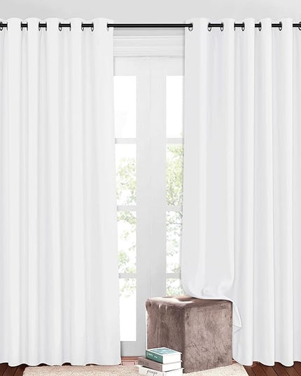 NICETOWN 50% Blackout Pure White Sliding Glass Curtains 2 Panels Set - Window Treatment Thermal Insulated Grommet Light Blocking Sound Reducing Drapes for Bedroom/Living Room, W80 x L84