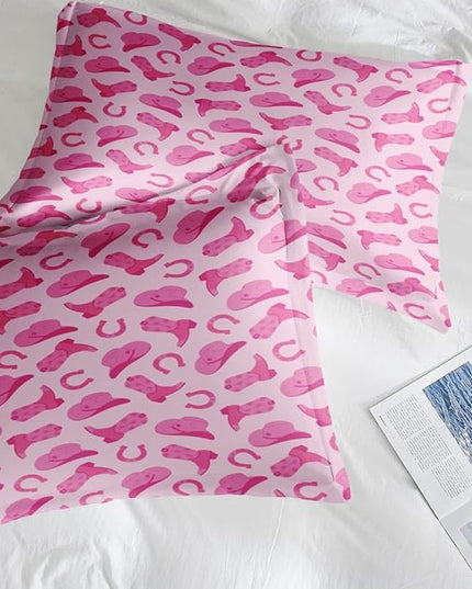Comforter Set Full Size, Pink Cowboy Cowgirl 7 Pcs Bedding for Kids and Adults, Cute American Western Bed Sheet Sets with Fitted Sheet 2 Pillowcases & 2 Shams