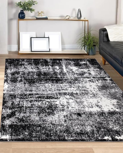 Keen Home Design Area Rugs - 4x6 Non-Shedding, Abstract Rugs for Kitchen, Living Room, Bedroom, Dining Room, Entryway - Size: 4' x 6', Abstract Black