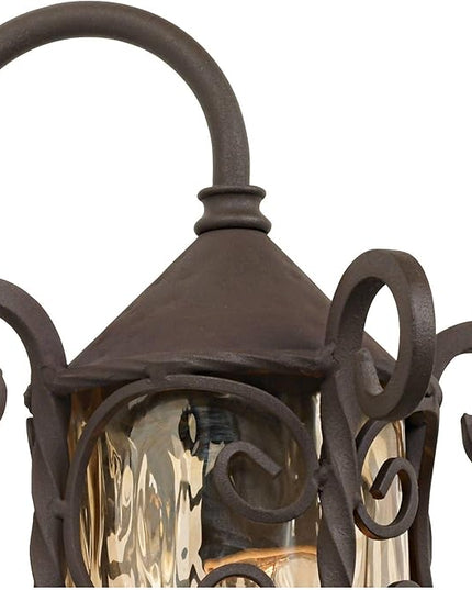 John Timberland Casa Seville Rustic Outdoor Wall Light Fixture Dark Walnut Scroll 13 1/4" Champagne Hammered Glass for Exterior House Porch Patio Outside Deck Garage Yard Front Door Garden Home