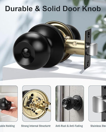 KNOBWELL Matte Black Privacy Door Knob, Interior Bedroom Bathroom Door Knobs with Lock, 10 Pack