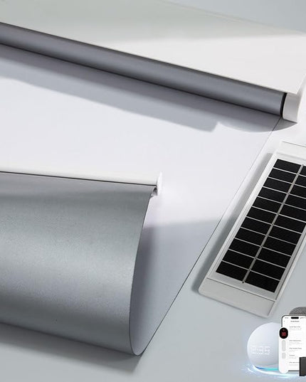 Motorized Blinds with Remote, Smart Blinds with Solar Panel, Thermal Blackout Electric Blinds, Automatic Blinds for Windows Compatible with Alexa, White-23 x72