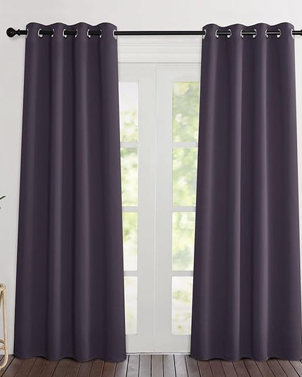 NICETOWN Greyish Purple Room Darkening Curtains 80 inch Length - Chic Grommet Thermal Insulated Blackout Window Treatments Sound Proof Drapes for Bedroom/Living Room (2 Panels, W46 x L80)