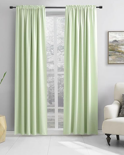 DONREN Light Green Blackout Curtains 96 inch Length for Livingroom, Rod Pocket Thermal Insulated Energy Efficiency Window Draperies (2 Panels, 52 inch Wide by 96 inch Long)