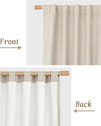 LAMIT 100% Blackout Linen Curtains for Cafe, 40 Inch Length Linen Textured Thermal Drapes Back Tab and Rod Pocket Neutral Panels with White Liner for Kitchen, 2 Panels, 42 x 40 Inch, Oatmeal