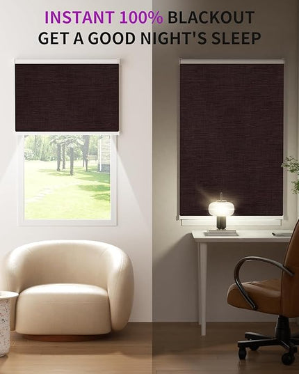 Astomi Motorized Blinds with Remote - Blackout Smart Roller Shades Compatible with Alexa & Goggle Home, Solar Rechargeable, Custom Size 22" - 100" for Indoor Window, Brown