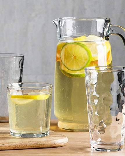 Home Essentials & Beyond Glassware Set 18 Piece Mixed Drinkware Set. 6 Highball Tumblers-17 oz., 6 Rock Whiskey-13 oz., and 6 Juice-7 oz. All Size Glass Cups Drinking Glasses. (Design on Inner Glass)